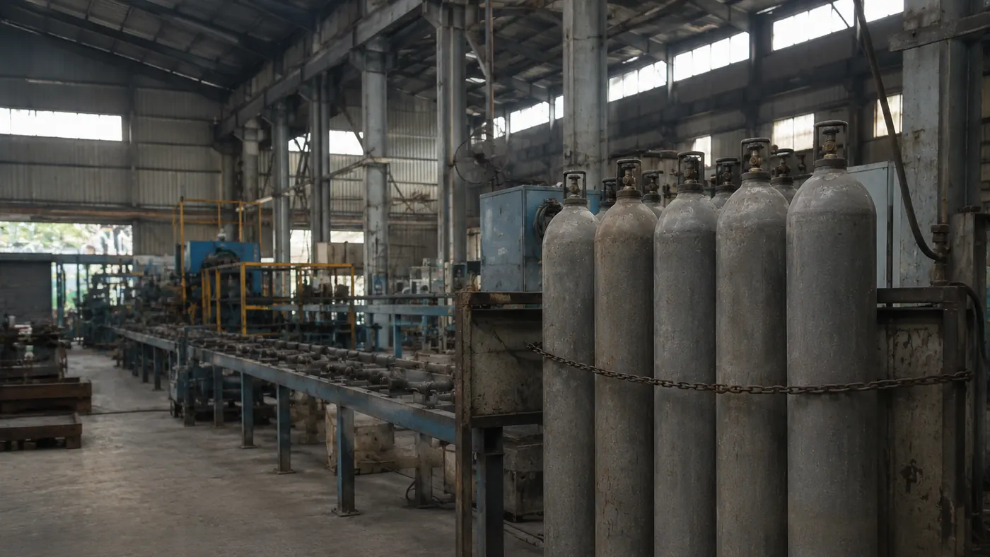 Industrial gas in use in factories & manufacturing